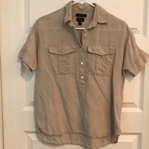 J Crew linen popover shirt in tan.